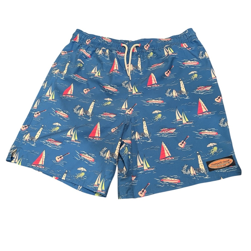Vineyard Vines Swim Trunks Blue Coastal Print - Men’s XL